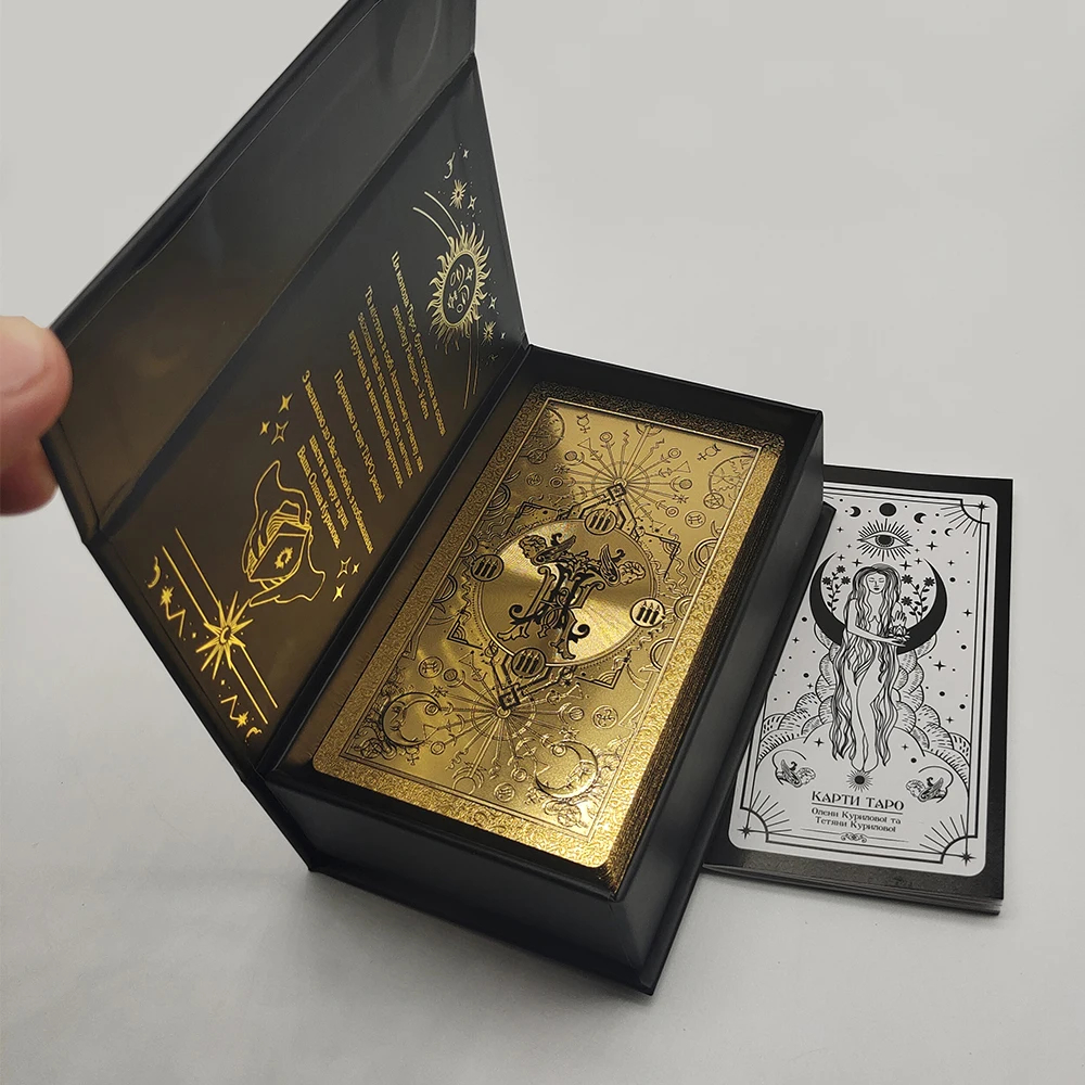 Exquisite Goldfolie Tarot wasserdichte Wahrsagerei Karten astro logische Brettspiele mit Broschüre in ukrainischer Sprache – Detail 1