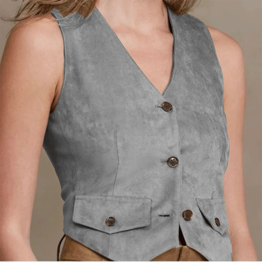 Ladies Vest Suede Leather Single Breasted Vests with Pockets Stylish Comfortable Women\'s Waistcoat Female Smart Clothing New