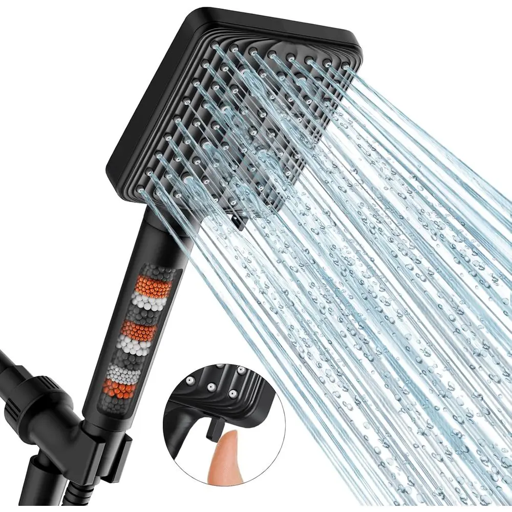 

Filtered Shower Black - 6 ES High Pure Handheld Shower with Filter Mineral Beads, Detachable Handheld Shower Set with Stainless