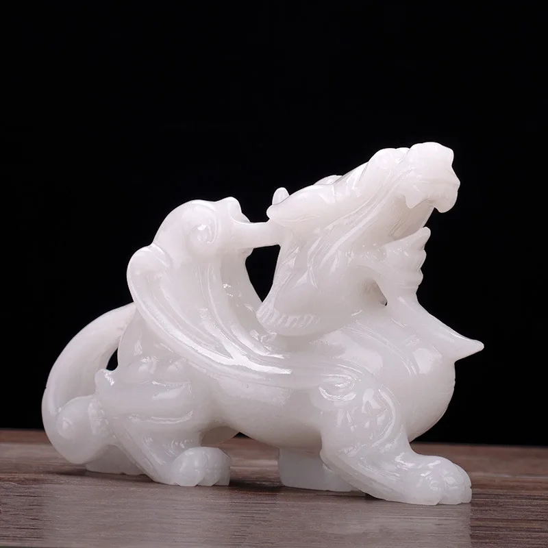 White marble Pixiu ornament, top-grade jadeite, Pixiu flying figurine, suitable for living room, entrance, company, housewarming
