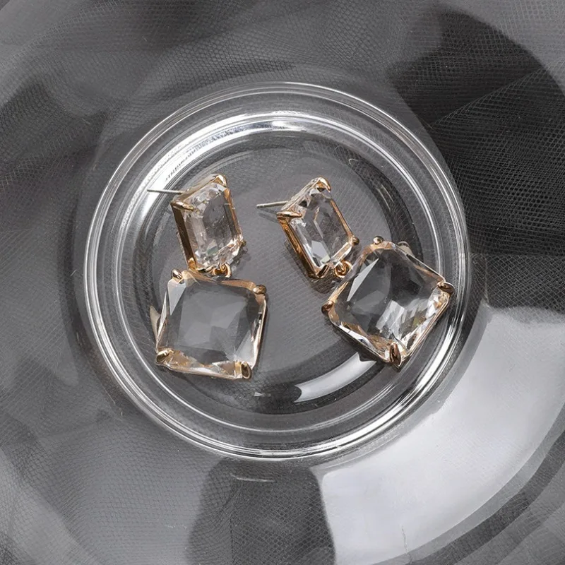Geometric Clear Crystal Cube Earrings for Women Statement Stylish Fashion Premium Lightweight Non Slip Comfortable Daily Party