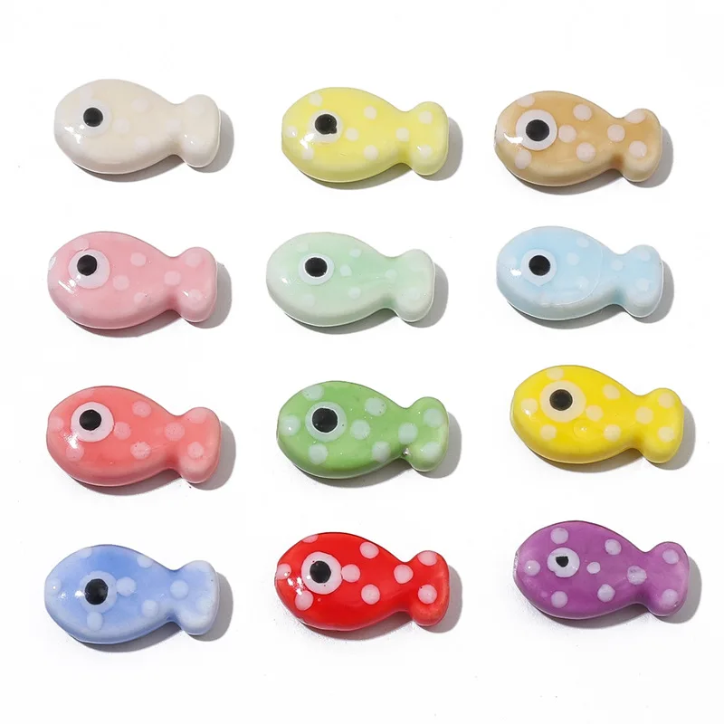 10pcs Colorful Polka Dot Fish-shaped Ceramic Procelain Loose Beads For DIY Bracelet Necklace Jewelry Making Accessories Craft