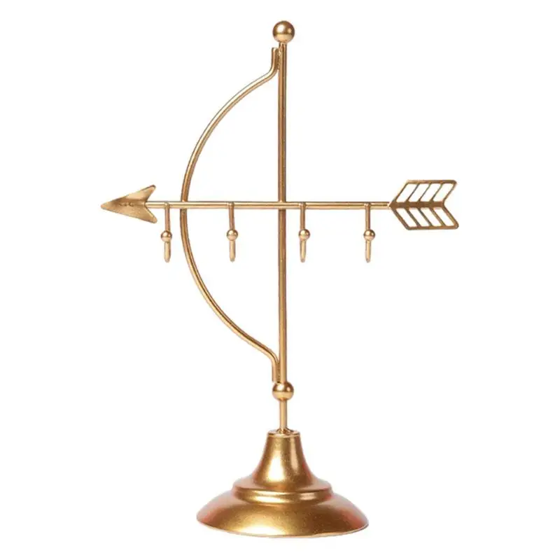 Golden Bow And Arrow Jewelry Display Stand Earrings Pendants Necklace Bracelets Organizer Jewelry Tabletop Metal Storage Rack