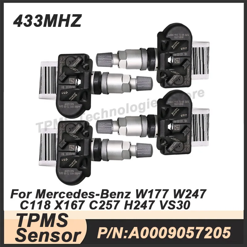 

A0009057205 Датчик давления в шинах TPMS для Mercedes-Benz W177 W247 C118 X167 H247 C257 VS30 433 МГц 1/4 шт. A0009054104