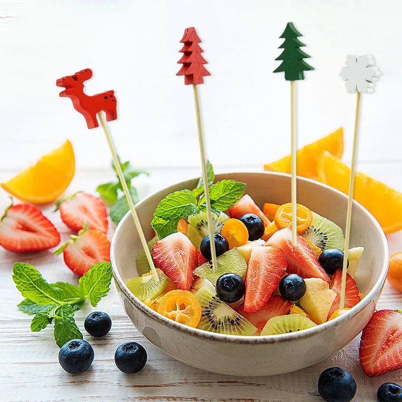 50 Stücke Weihnachten Bambus Essen Picks Zahnstocher Santa Dessert Buffet Obst Salat Weihnachtsdekoration Neujahr Weihnachten Party Supplies – Detail 7