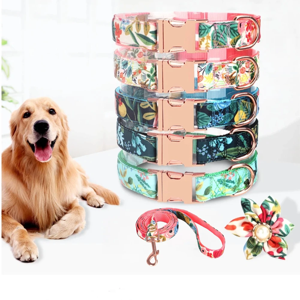 

Pet Supplies Dog Collar Fresh Flowers Blueberries Jungles Six Petal Flowers Roses Party Decorations Gold Collars Traction Ropes