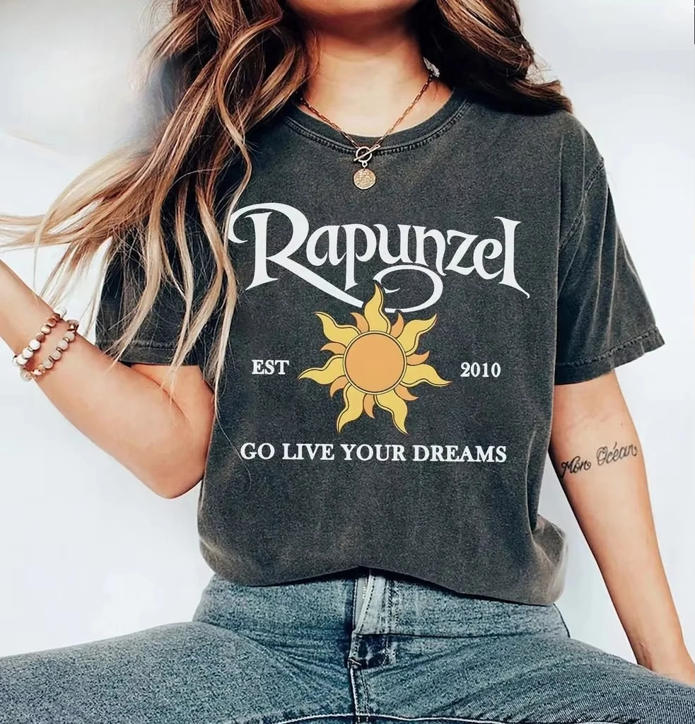 قميص ديزني متشابك رابونزيل Go Live Your Dream Comfort Colors قميص WDW Magic Kingdom Holiday Trip Disneyland