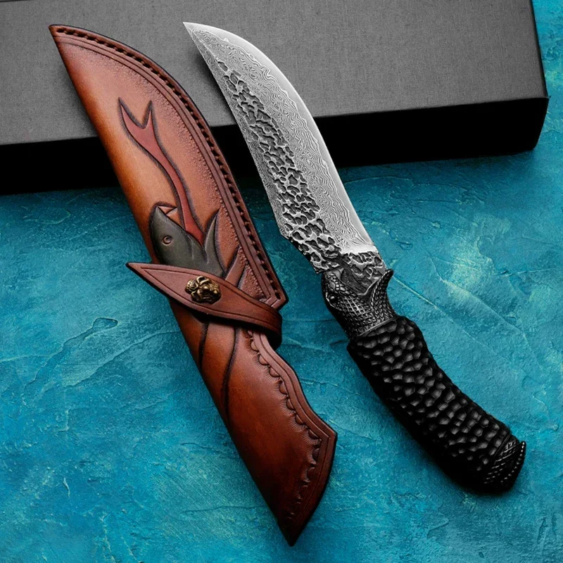 HUANGFU VG 10 Damascus Steel Outdoor Camping Hunting Survival Knife with EDC Tools, Suitable for Men - Perfect Handmade Gift