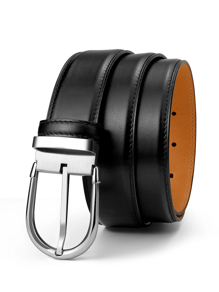 Mens belt buckle belt cowhide new high-end suit pants belt versatile jeans or shoe matching