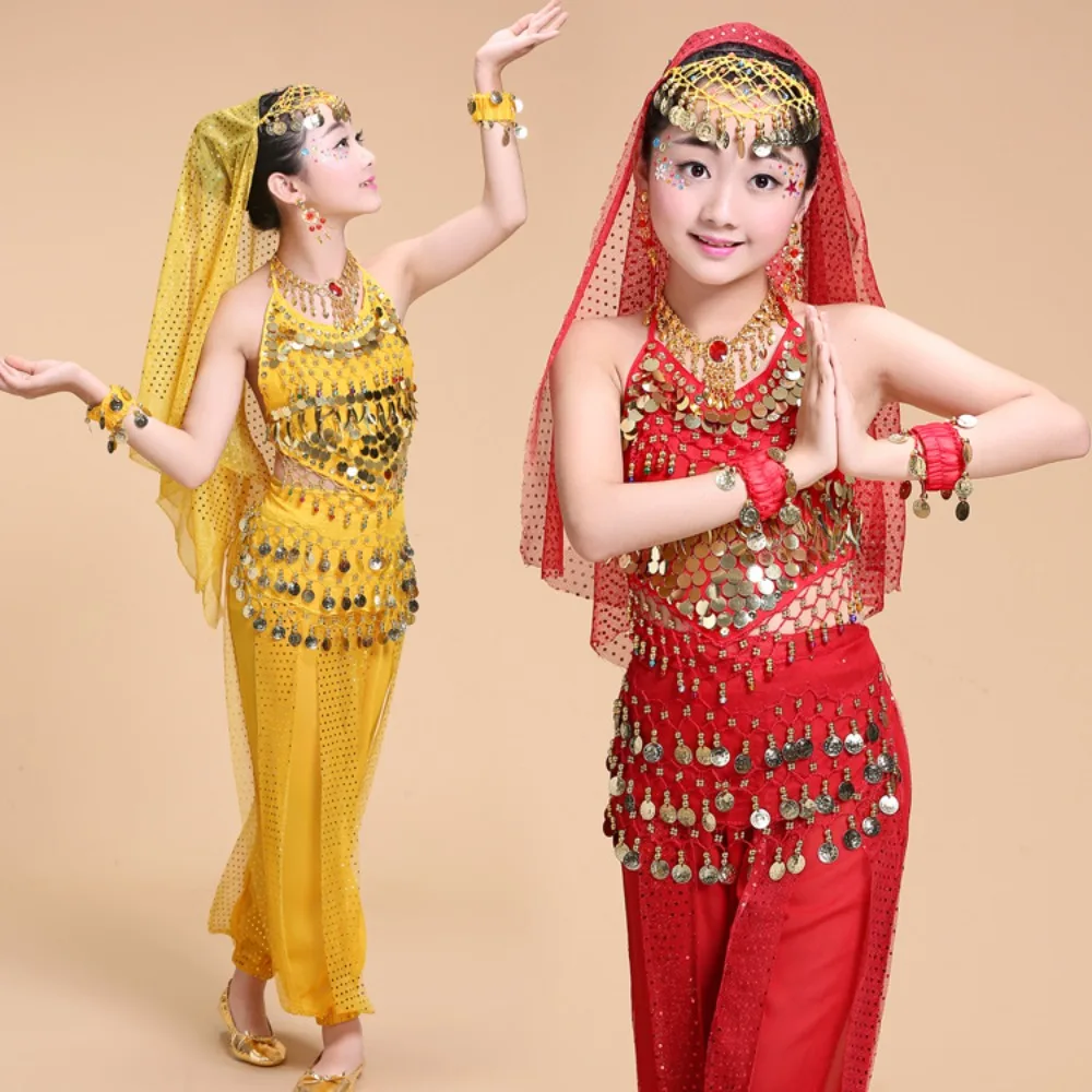 New Design Kids Indian Dance Costume Set - Bollywood Belly Dance Outfit for Children's Xinjiang & Tianzhu Performances