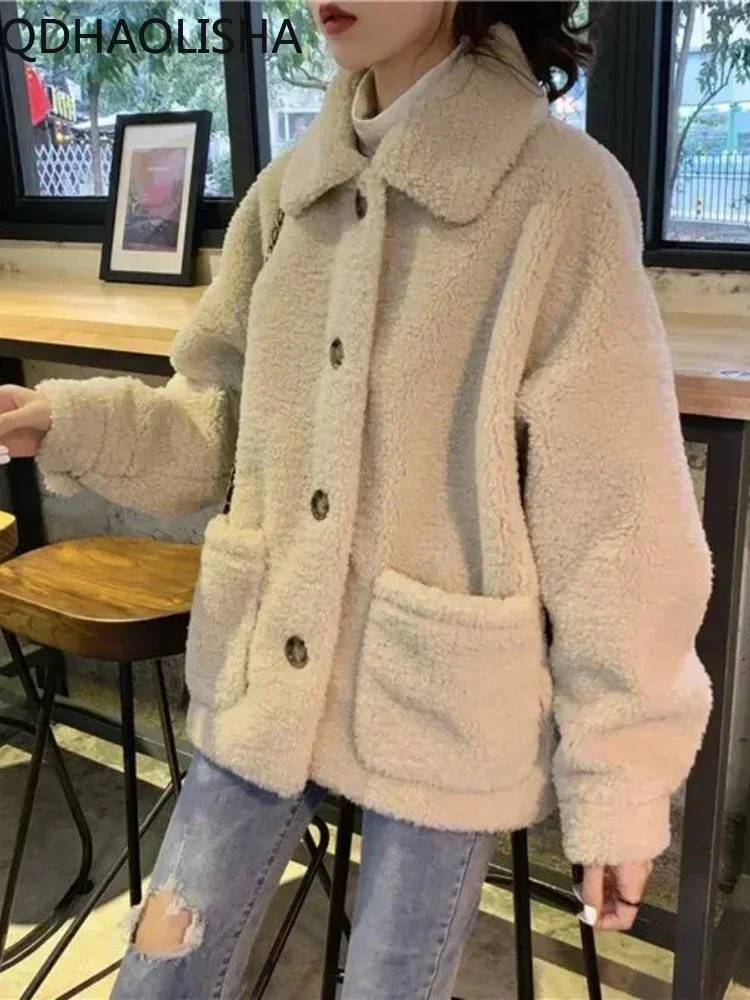 Women\'s Coat 2023 New in Autumn Winter Thickened Cardigan Jacket Fashionable Versatile Retro Korean Version Loose Plush Coat