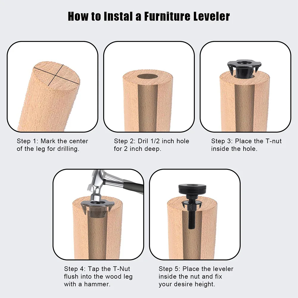 

4Pcs Furniture Leveling Feet Adjustable Heavy Duty Black Carbon Steel Floor Protectors for Tables Chairs Cabinets Sofas