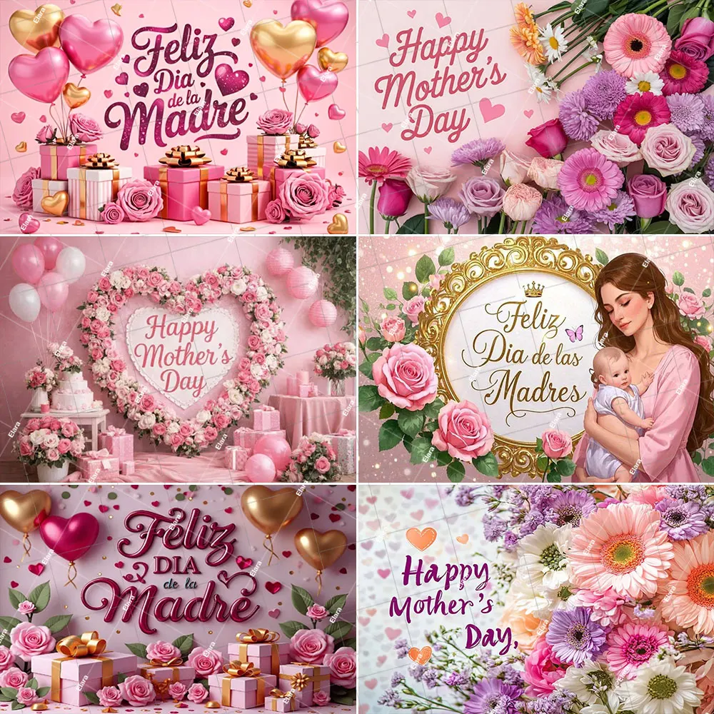 

Happy Mother's Day Theme Spanish Feliz Dia De La Madre Thanks Mom Party Supplies Pink Floral Wreath Photography Background
