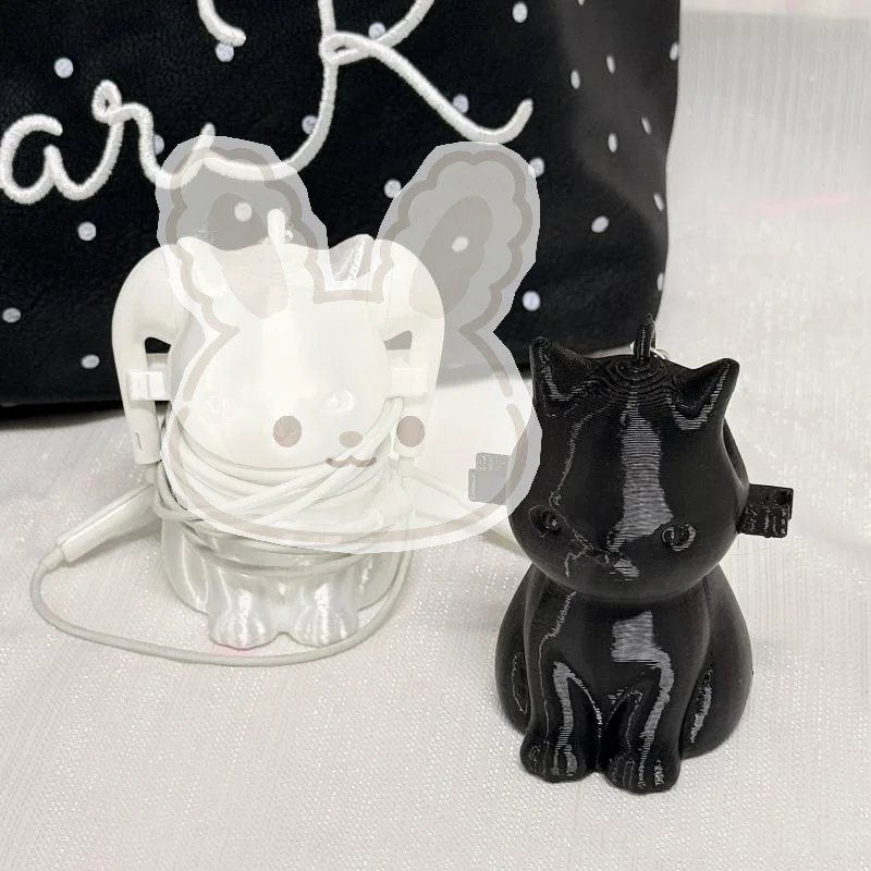 Earbud Storage Bag Cute 3D Printed Rabbit Soft Portable Pouch Multi-use Data  for Home Office