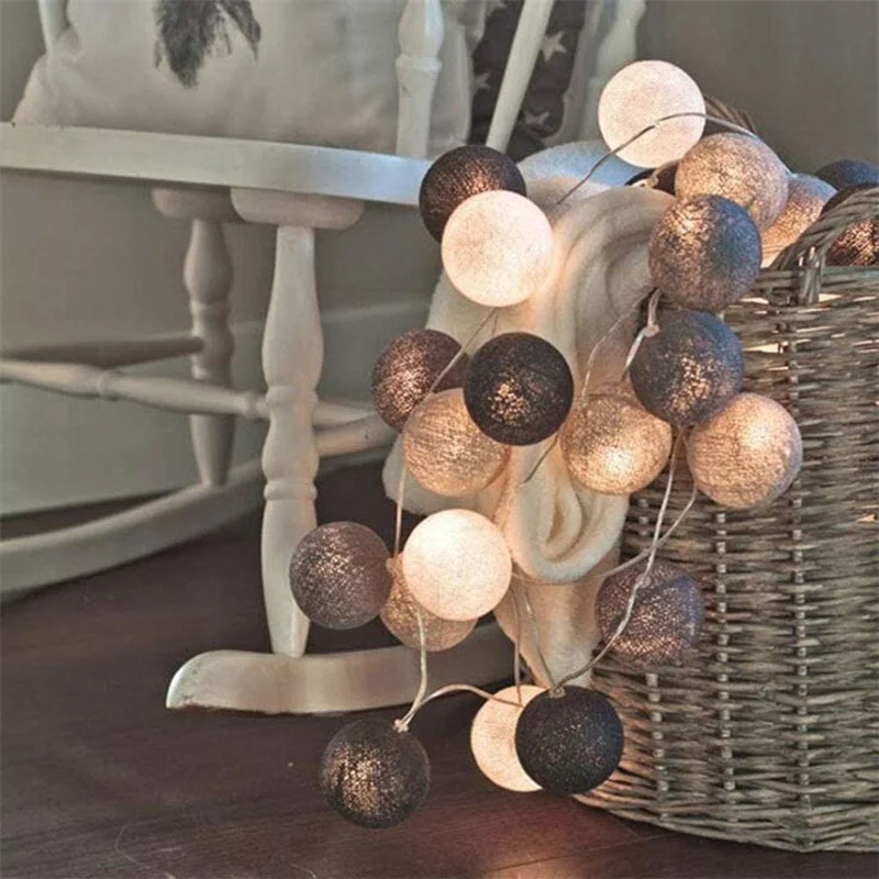Cotton Ball String Lights USB Battery Operated 6CM Cotton Ball String Light Indoor Decor Lighting for Kids Room Party Wedding