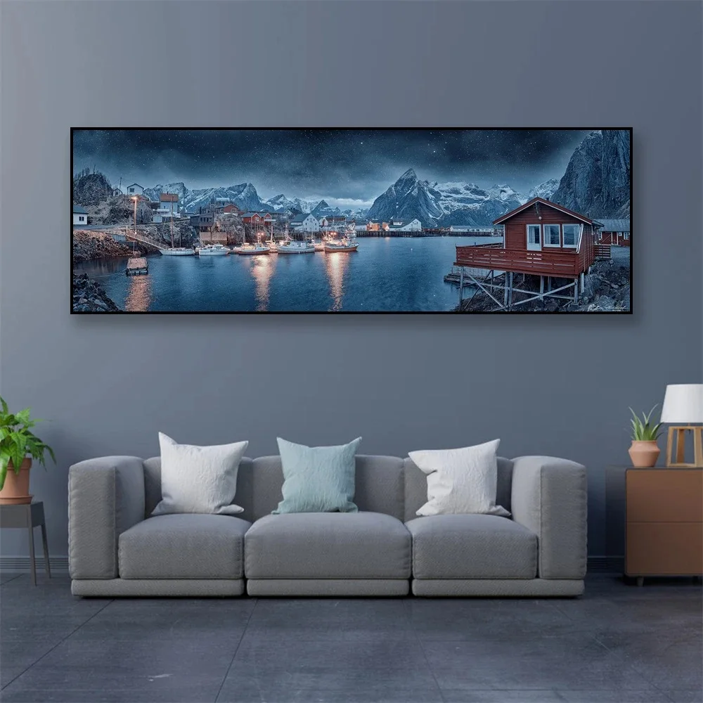 Norway Nature Snow Mountain 5D Diamond Painting New Collection Large Size Dark Blue Lake Diy Full Drill Mosaic Embroidery