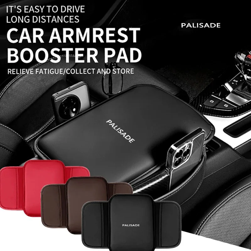 Center Console Arm Rest Protector Leather Car Armrest Box Pad Storage Pocket for Hyundai Palisade I40 I30 Starex I10 accessories
