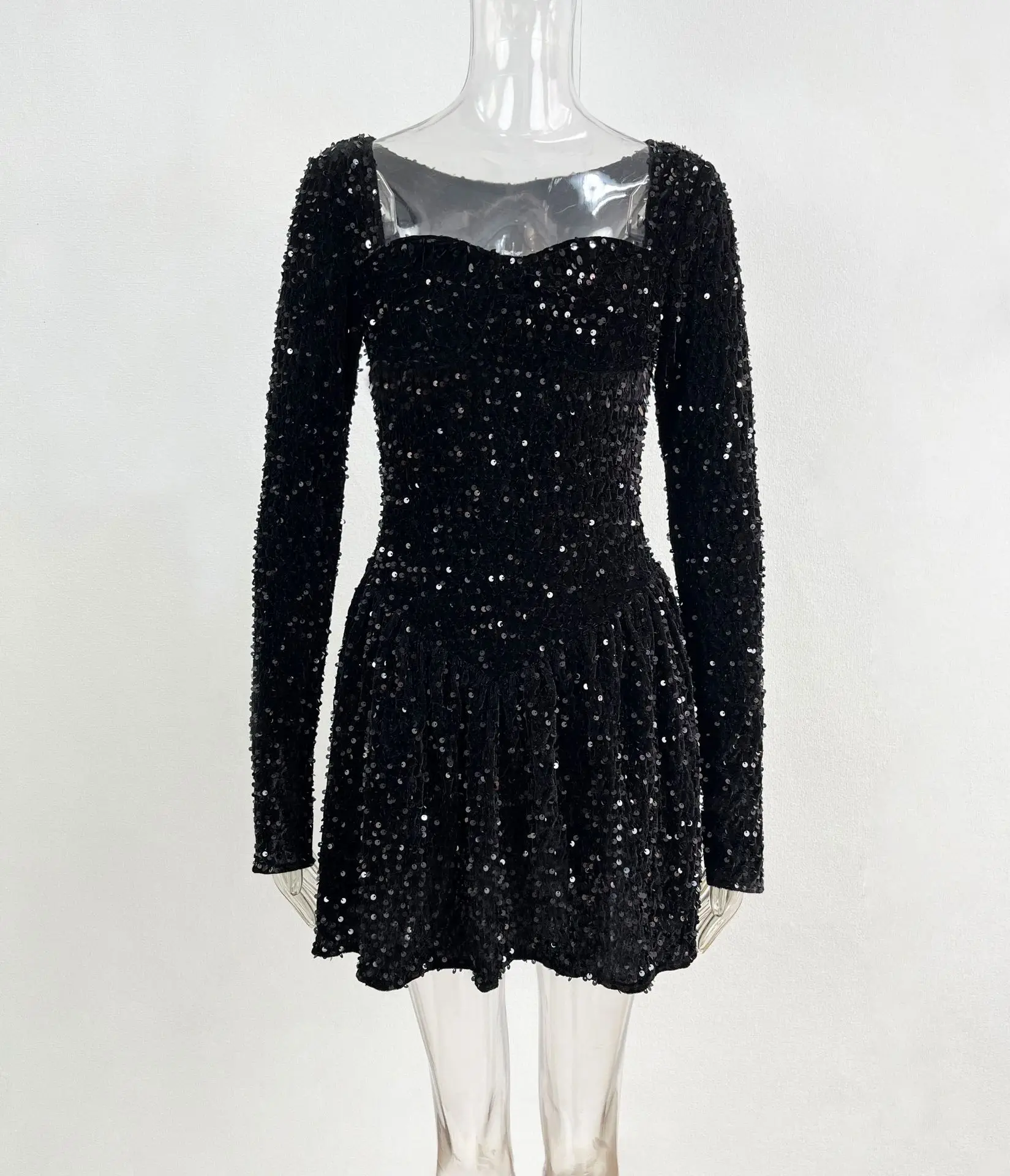 Christmas Shiny Sequins Mini Dress For Women New Elegant Sparkling Long Sleeve Dress Female Chic Holiday Evening Party Dresses