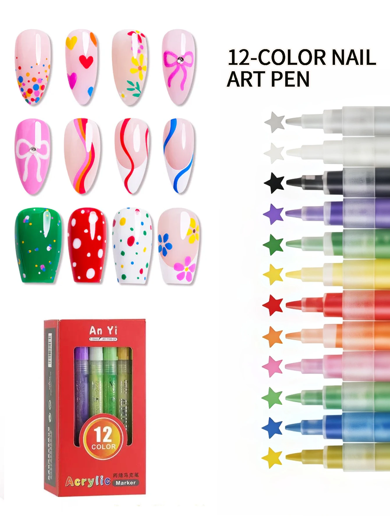 12 PCS nail art pen set, nail art painting pen nail art pen nail polish tool, used for DIY nail art beauty painting nails