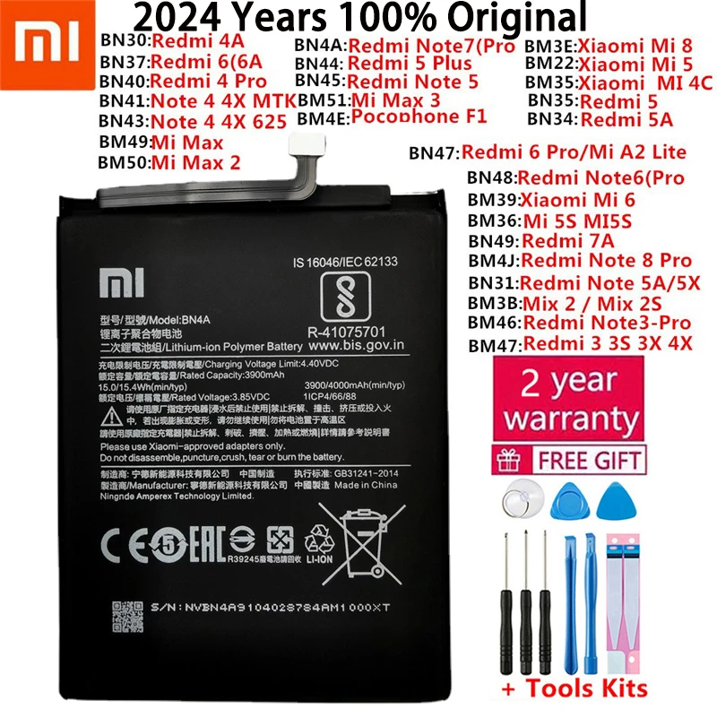 

Original Battery For Xiaomi Mi Redmi Note Mix Max 2 3 3S 3X 4 4X 4A 5 5A 5S 5X M5 6 6A Mi6X 7 8 8 8T 9 Pro Plus Lite batteries