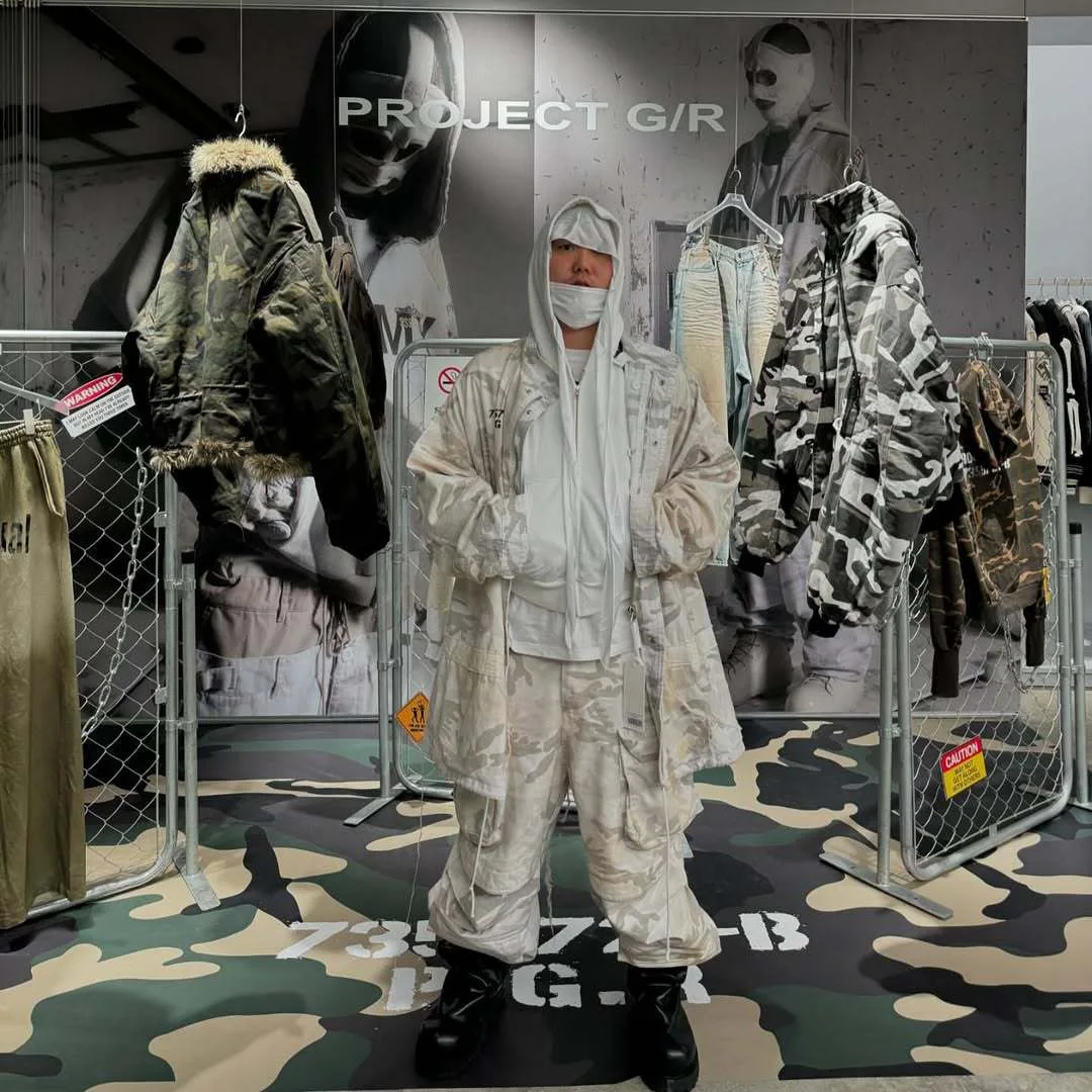 Grailz Project G/R 2026 High-Quality Men's Workwear Pants with Large Pockets Wrinkled Distressed Dye Vintage Camouflage Pattern