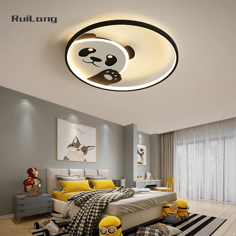 Kawaii Panda Bear Ceiling Lamp For Baby Room Boys Bedroom Decor Cute Cartoon Chandelier Kids Children Animal Led Ceiling Lights