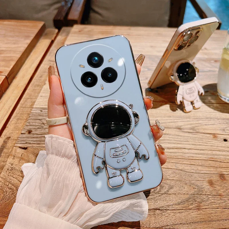 for Realme 14 Pro Plus 5G C75 14 X Astronaut Holder Plating Case For Realme 14X C75 14 Pro Plus Pro+ Silicone Stand Cover