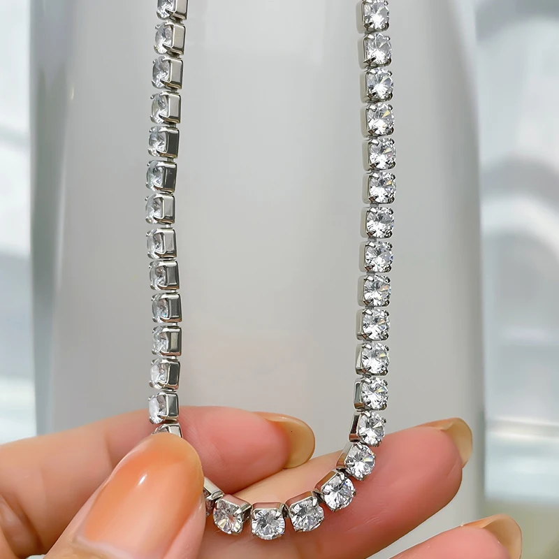 New style 925 sterling silver zircon necklace full diamond ins style 4*4mm row diamond bracelet female