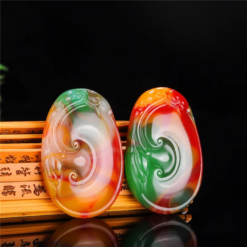 Colorful Jade Ruyi Pendant Red, White, Yellow and Green Ruyi Pendant Jade Pendant for Men and Women