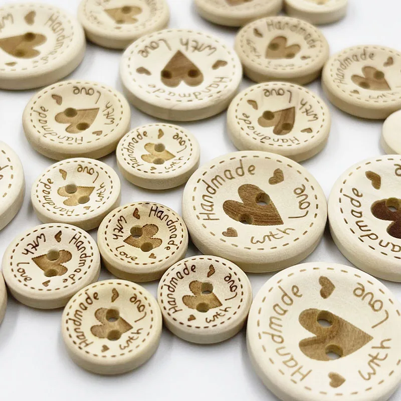 50pcs 15mm/20mm/25mm Heart Wood Buttons Sewing Scrapbooking Gift Handwork Home Clothing Decor Wooden Decorative handmade WB875