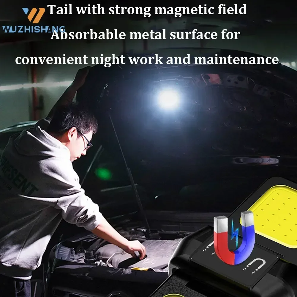 Small Led Flashlight Keychain Light USB Rechargeable Torch Work Light Multifunctional Portable COB 90 ° Rotation Camping Lantern