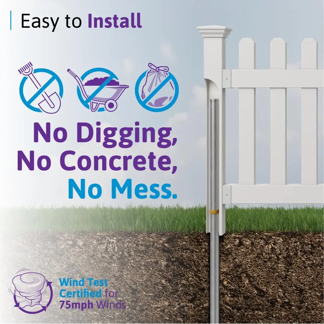 3.5ft H x 6ft W (1 Panel + 1 Post) No Dig WamBam All American Scallop Top Fence Kit, White Vinyl Picket Fence, Easy Install Outd