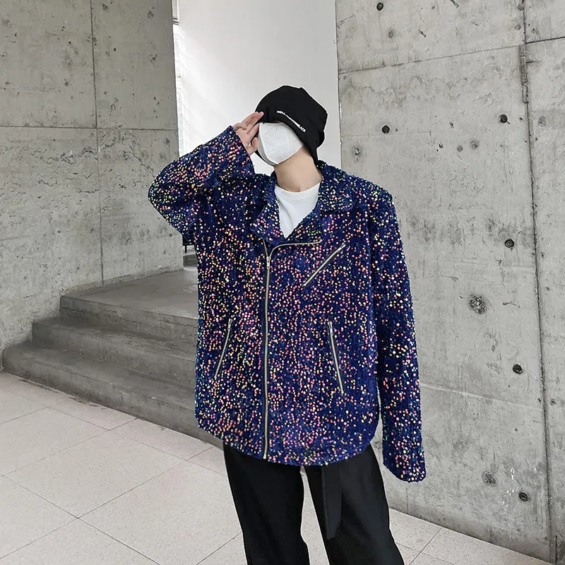 

iny сценическое представление Jaet мужской женский светоотражающий топ в стиле хип-хоп с блестками повседневный длинный свек на молнии Jaet