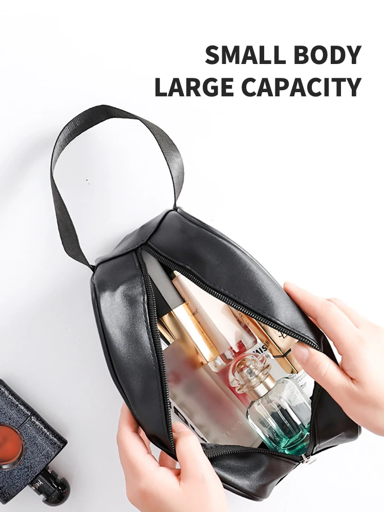 1pc Pu Transparent Three Piece Makeup And Toiletries Bag, Large Capacity Pvc Semi Transparent Frosted Portable Storage Bag