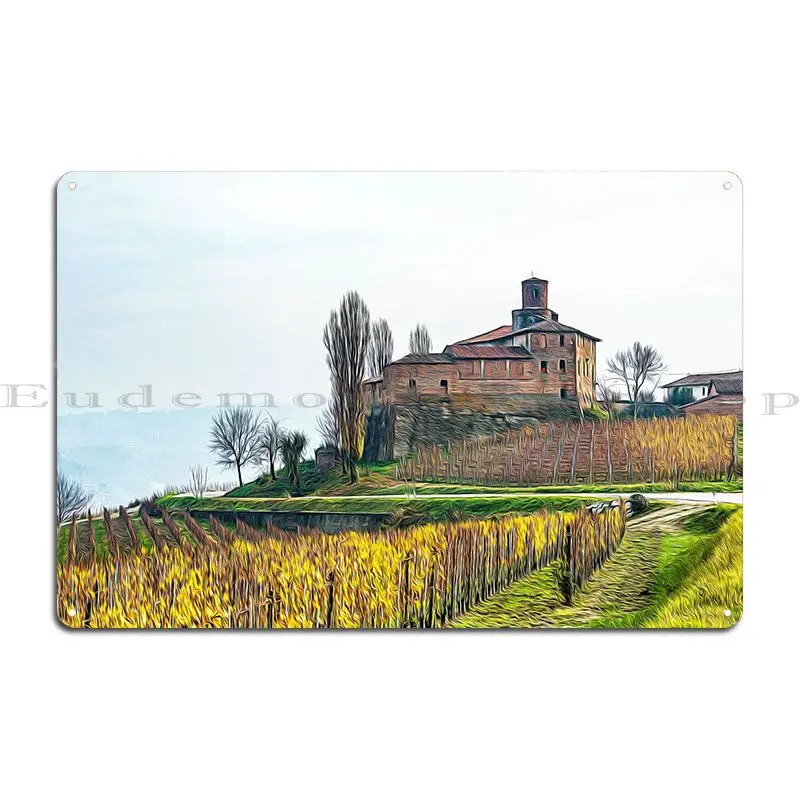 Vineyards In Barolo Valley Metal Plaque Home Living Room Designing Retro Character Tin Sign Poster