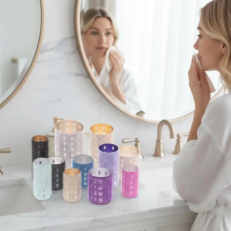 

Цветные алюминиевые самоклеящиеся бигуди с нейлоновым покрытием и застежкой-липучкой для горячей термической завивки и придания объема