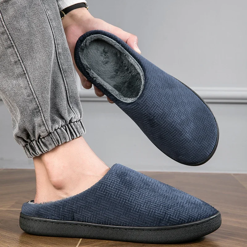 YRZL Mens Slippers Winter Warm Fur Slippers Indoor House Non-Slip Shoes For Women Couples Flat Home Bedroom Shoes Man Slipper