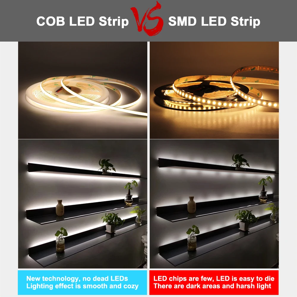 COB LED Strip Light 12V LED Flexible Tape Lamp 24V LED COB Strip for Room Decor Warm Cold White Red Ice Blue Green Pink Yellow