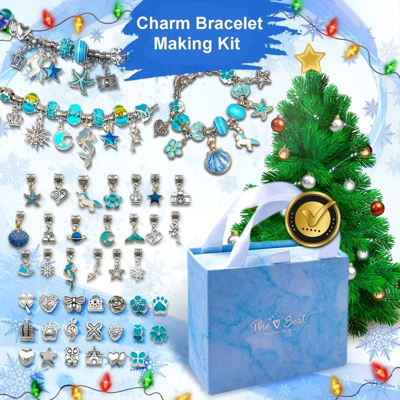 DIY Bracelet Making Kit, Jewelry Craft Making Supplies Beads Charms Bracelets For DIY Craft Gifts For Women, Blue Set