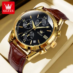 OLEVS 2872 Quartz Men's Watch Original Business Sports Waterproof Luminous Chronograph Watch Luxury Brand Leather Men's Watch