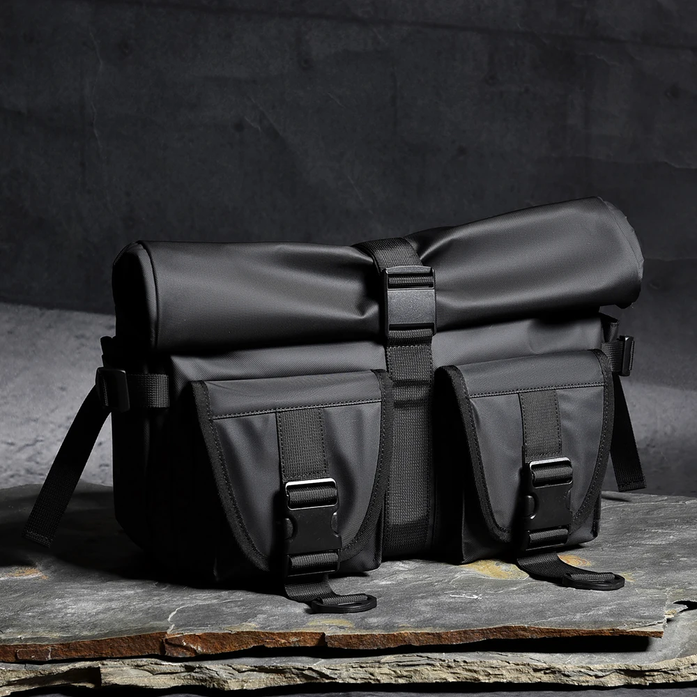 

Men Roll - top Messenger Bag Large Capacity Waterproof Stylish Outdoor Daily Bag