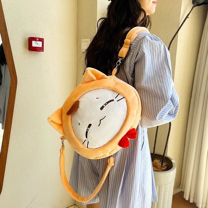 

Милый плюшевый рюкзак с котом, сумка через плечо в японском стиле, большой вместительный рюкзак через плечо для школьных путешествий или повседневного использования на работу
