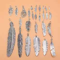 27pcs Antique Silver Color Feather Charms Collection For DIY Jewelry Making, 27 Styles, 1 of Each