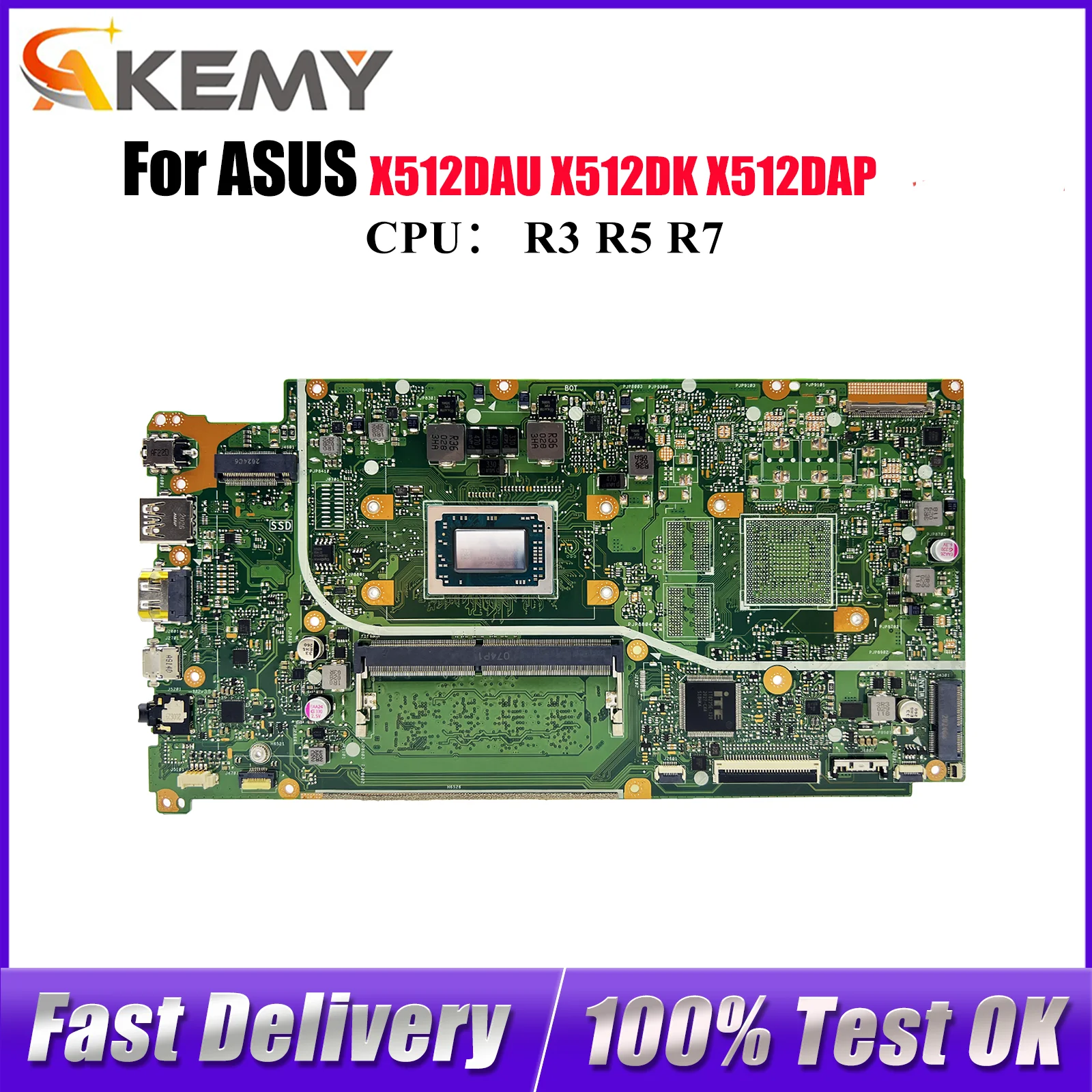 

X512DAU Материнская плата для ноутбука ASUS VivoBook M5050D X512DK X512DAP M512D X512DA V5000d F512D X512D Материнская плата с процессором R3 R5 R7