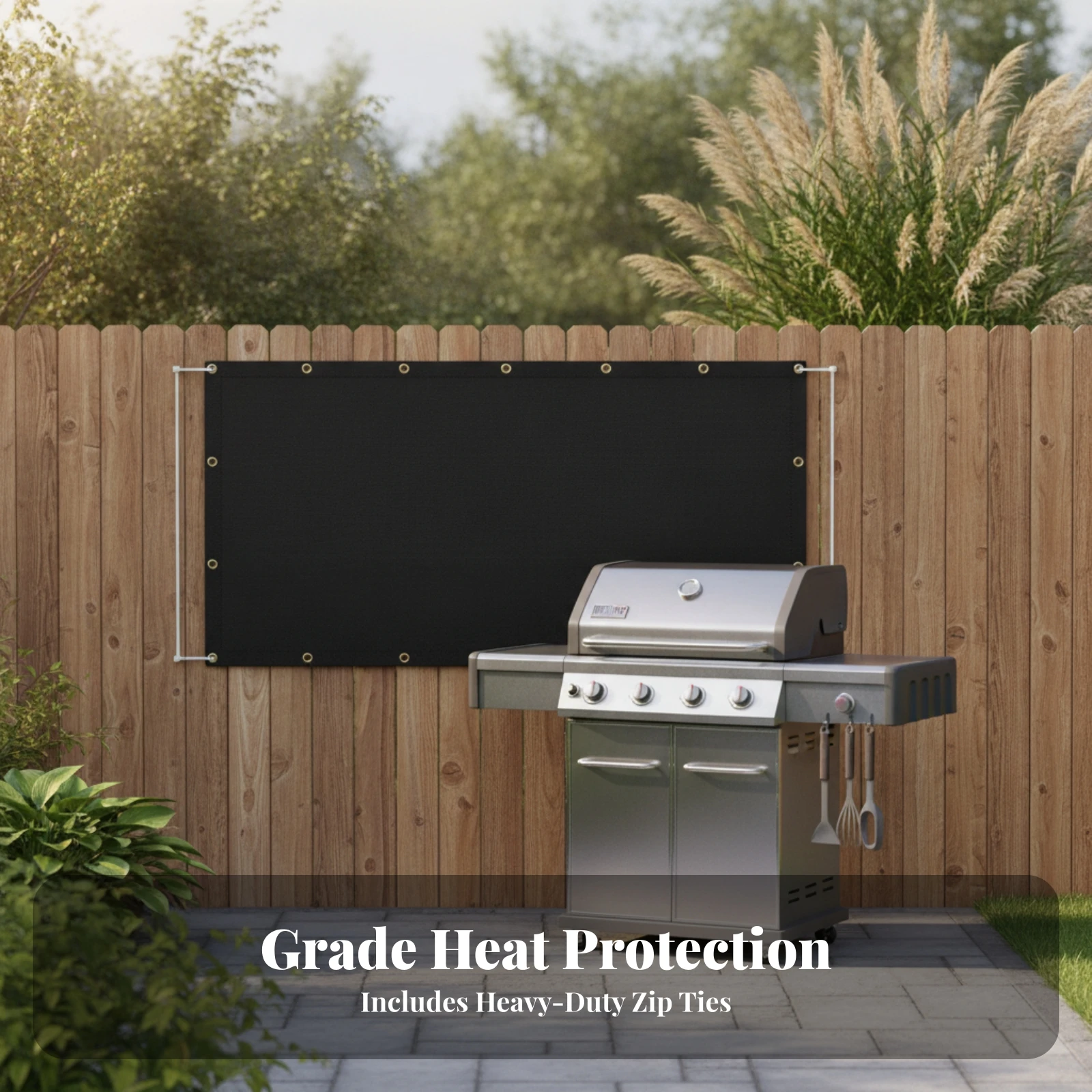 Flexible Rectangular Heat Guard with Perimeter Eyelets Easy to Clean Silicone-Coated Fiberglass Heat Guard Space-Saving