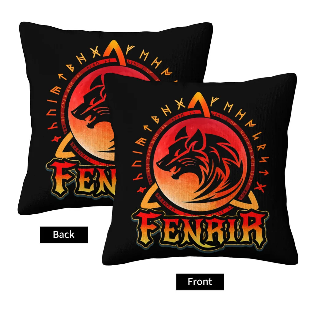 Fenrir Loki's Son Wolf And Red Moon With Norse Runes Throw Pillow Case Viking Backpack Cushions Covers DIY Printed Chair Decor