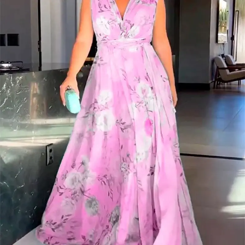 Novedades de verano de 2025: vestido de gasa estampado con hombros descubiertos y espalda descubierta