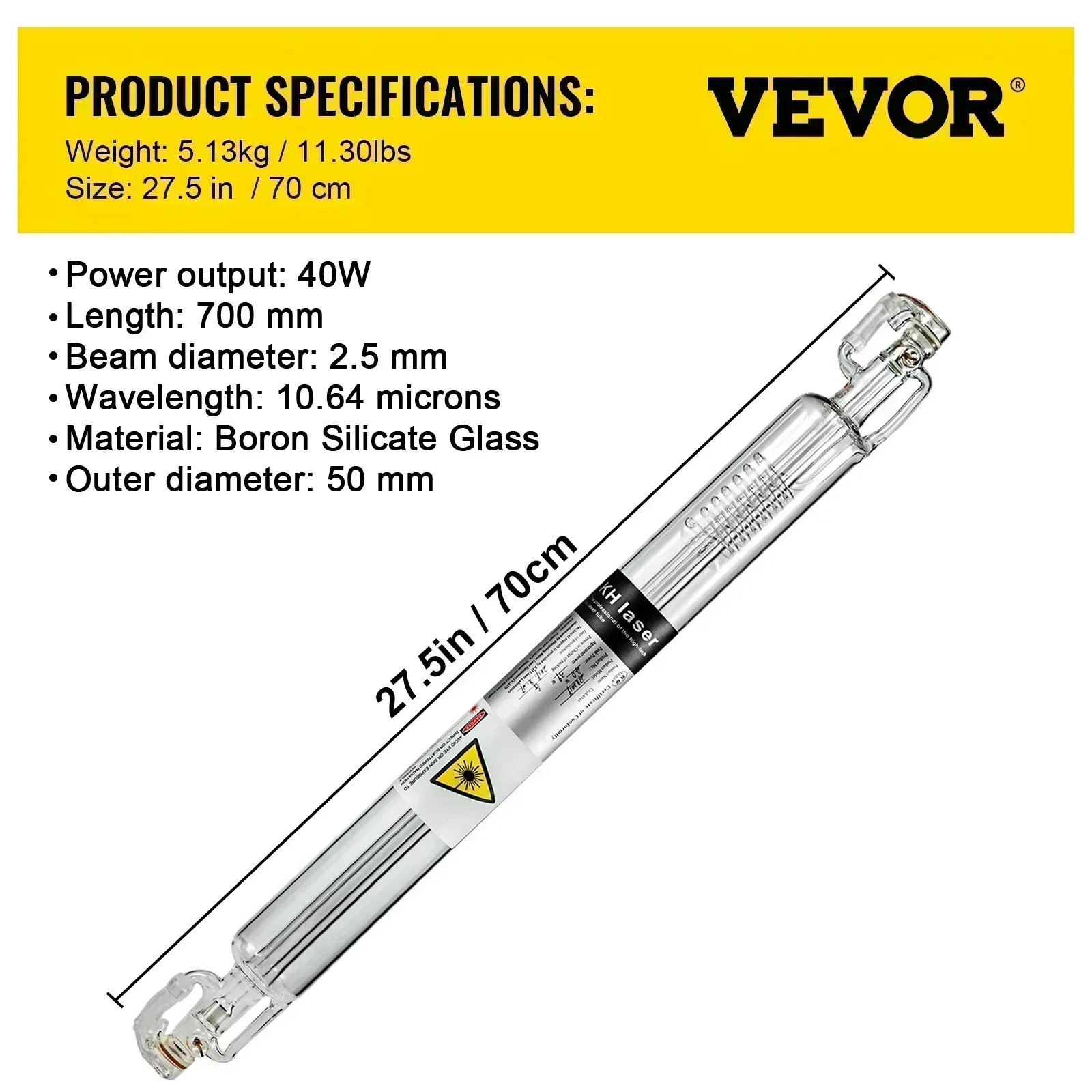 VEVOR 40-130W CO2-laserbuis met borosilicaatglas voor graveren/snijden van acryl, hout, leer, stof