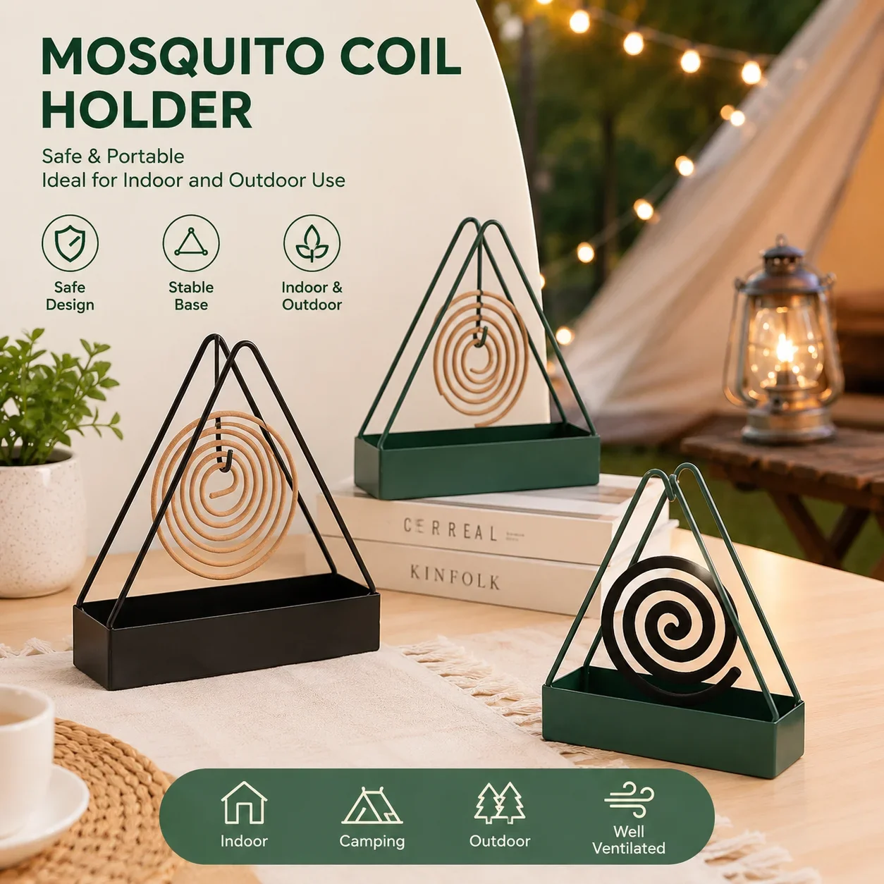 Triangular Mosquito Coil Tray Iron Mosquito Coil Rack Holder for Outdoor Camping Mosquito Coil Stand Portable Anti-Mosquito