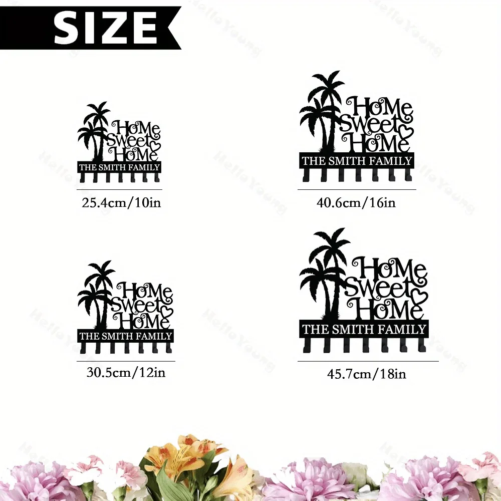 Exquisite Tropical Style Wall - Mounted Key Organizer with Coconut Trees Design Customizable Text Ideal Gift for Housewarming